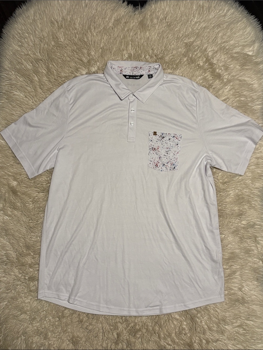 White Travis Mathew Polo Shirt with Speckle Pocket